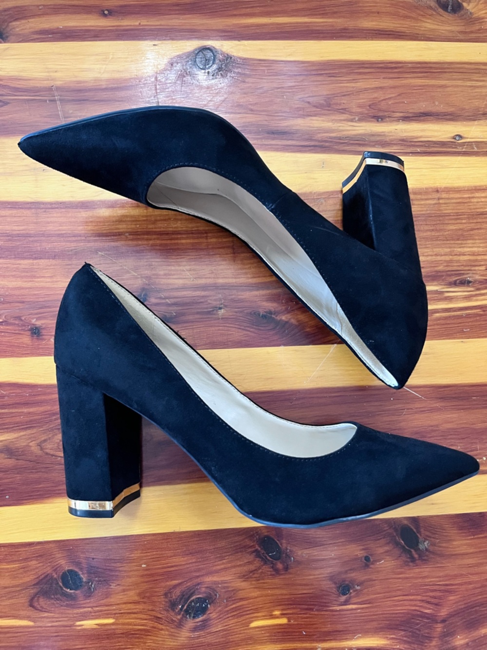Marc Fisher Zala suede pointed toe block heel pumps